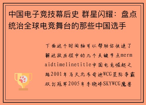 中国电子竞技幕后史 群星闪耀：盘点统治全球电竞舞台的那些中国选手
