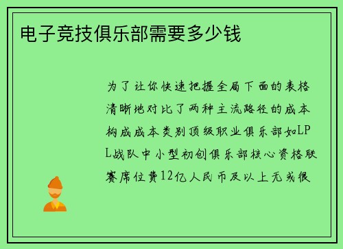 电子竞技俱乐部需要多少钱
